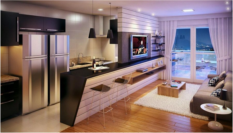 Thiết kế tựa “bức tường” ngăn cách giữa phòng khách và phòng bếp vừa mang tính thẩm mỹ, vừa là điếm nhấn độc đáo cho căn nhà