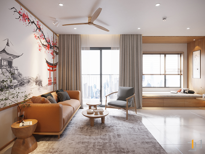 Không gian nội thất của căn hộ chung cư phong cách Japandi