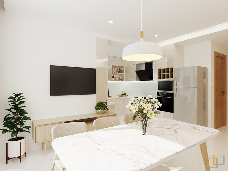 Không gian mở giúp tạo sự liên kết giữa phòng khách và gian bếp