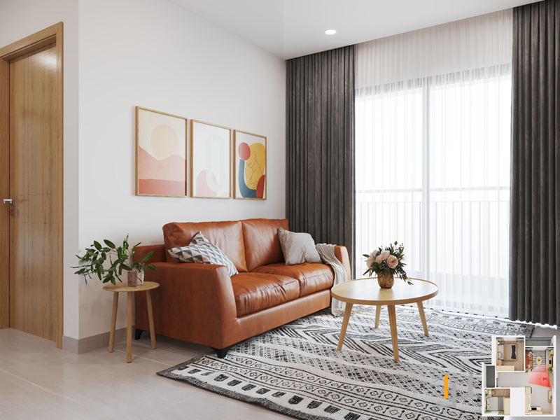 Đồ nội thất với tông màu nóng là những điểm nhấn nổi bật trong phòng khách