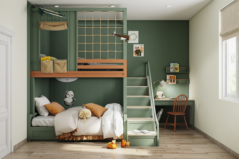 Phòng ngủ trẻ em có giường tầng lấy cảm hứng từ những chuyến phiêu lưu hấp dẫn