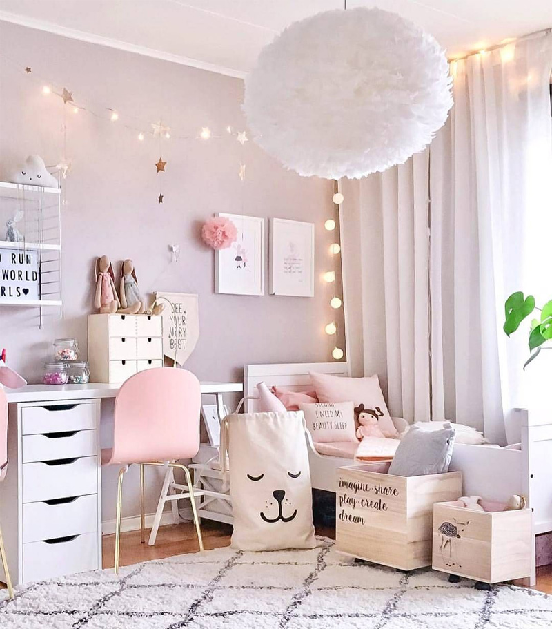 Thiết kế phòng ngủ bé gái với tông màu hồng Pastel xinh xắn