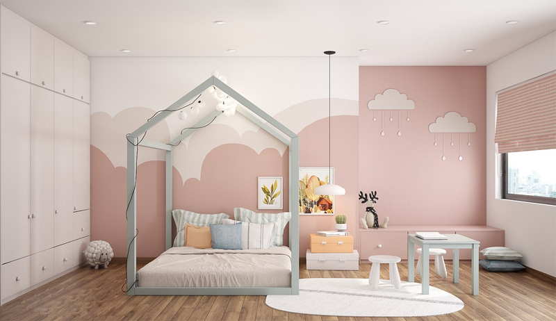 Thiết kế phòng ngủ bé gái với bảng màu Pastel xinh xắn, trẻ trung
