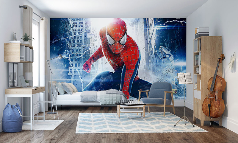 Trang trí phòng ngủ trẻ em với hình Spiderman